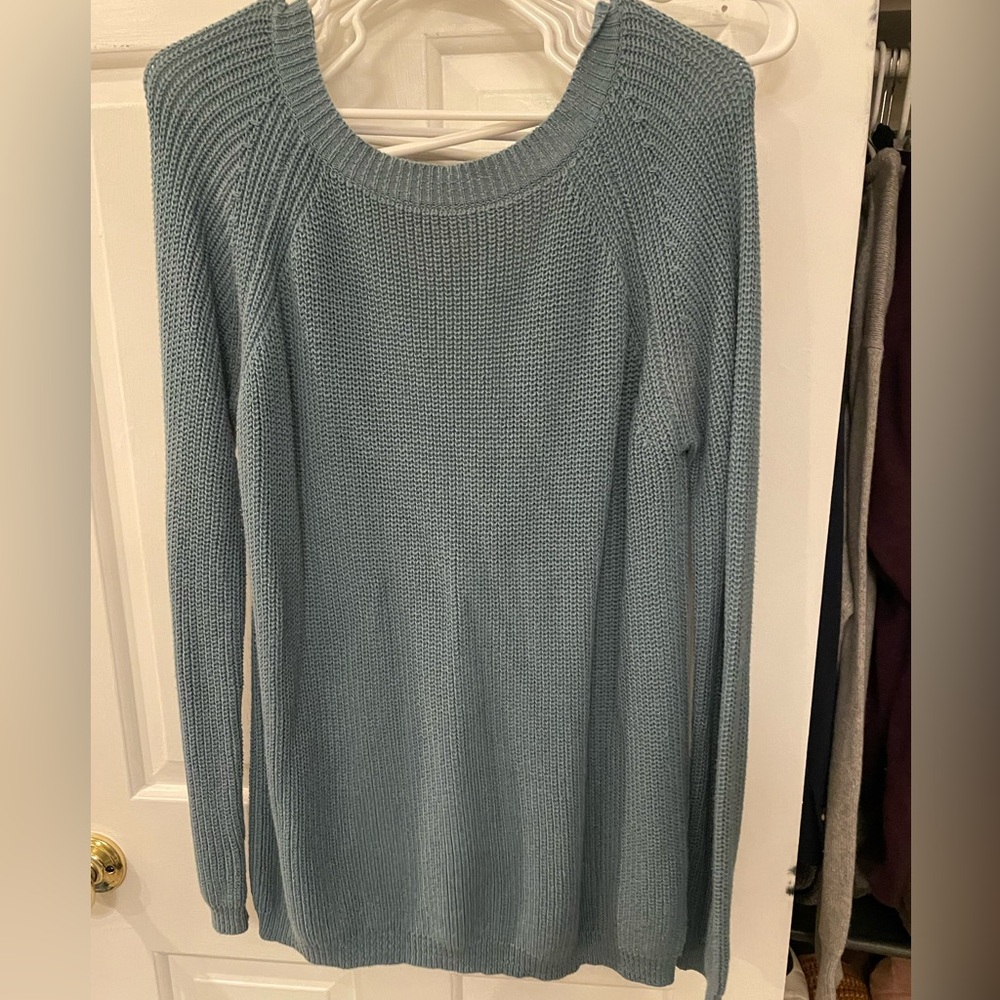 Blue sweater with low v back
